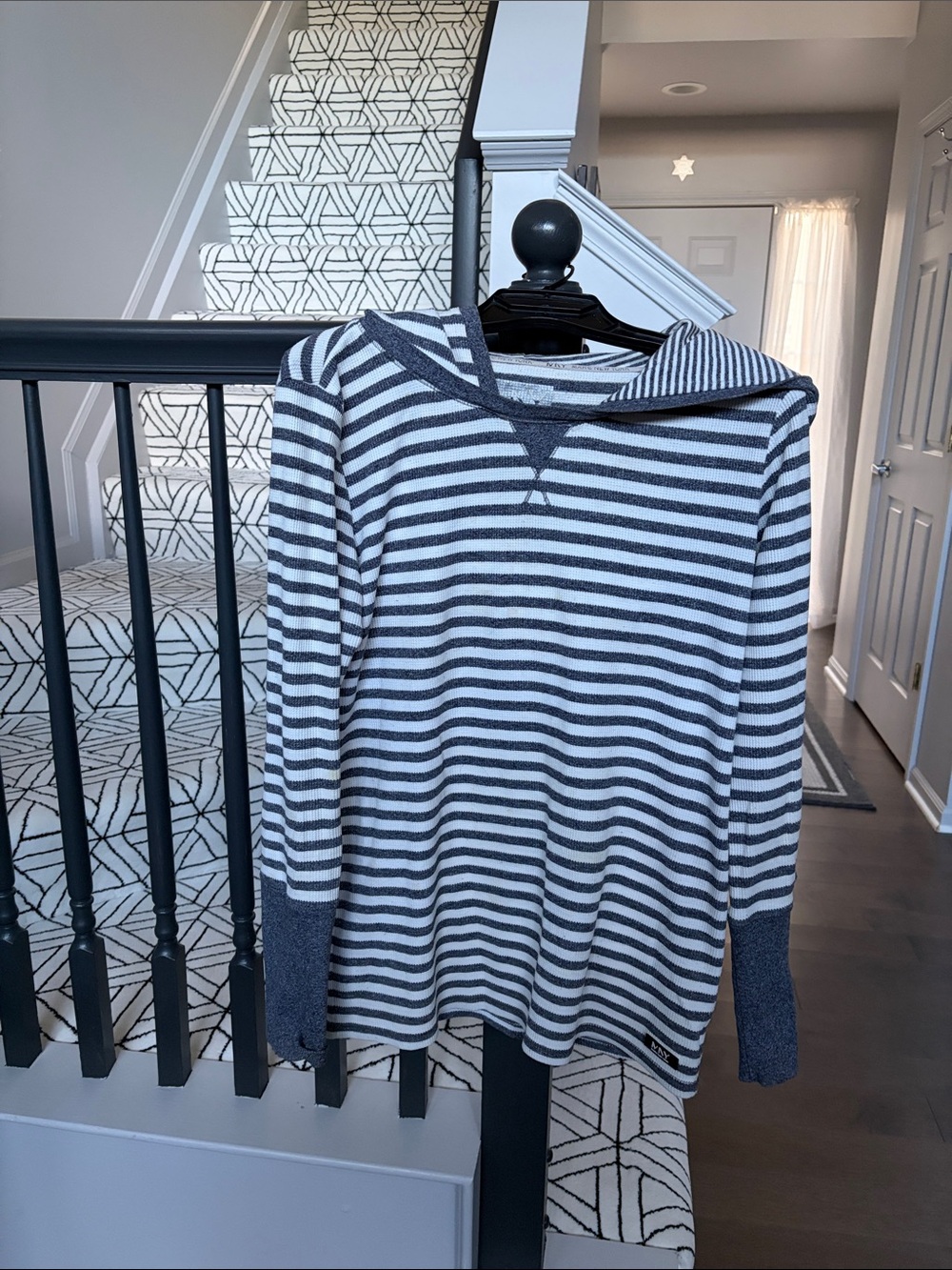 Marc New York Gray and White Striped Hooded Pullover